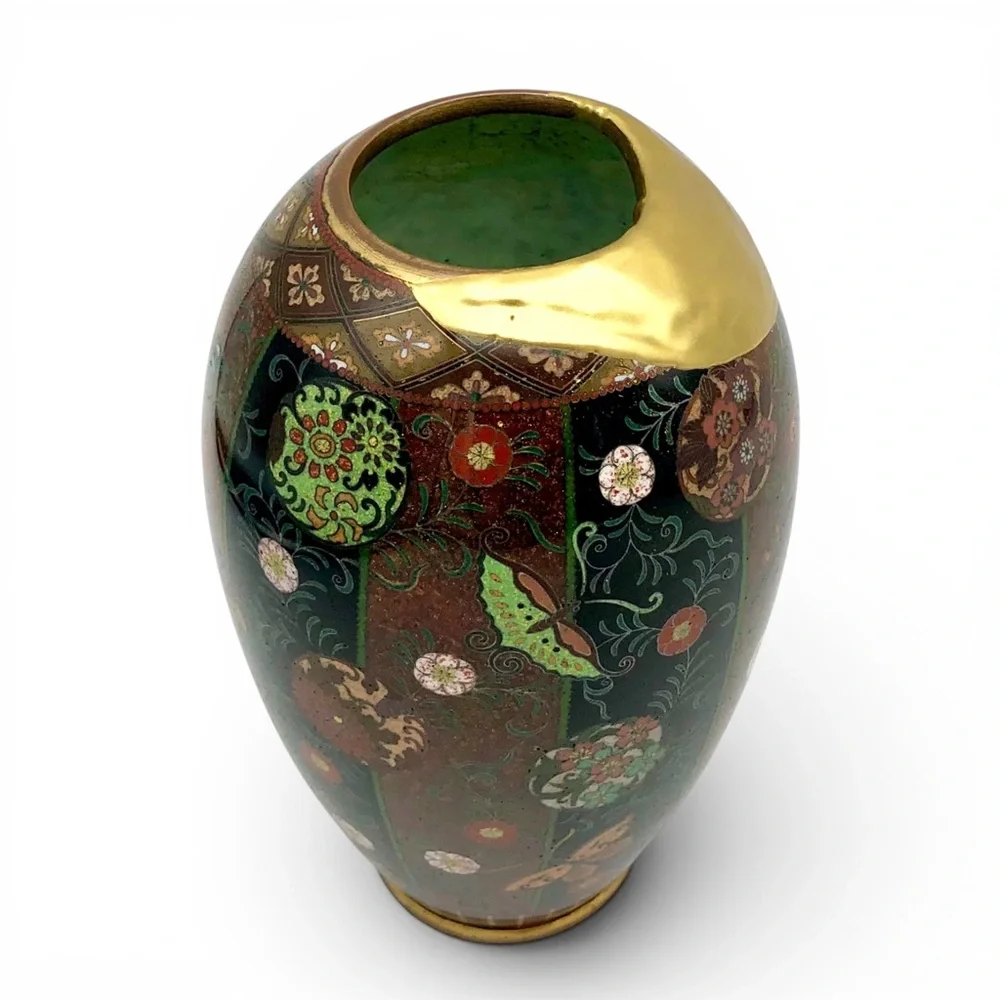 Antique Japanese Meiji Cloisonne Goldstone Vase Fine Kintsugi Art Repair